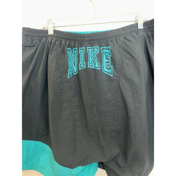 RARE VTG 90s‎ Nike Spellout Swoosh Nylon Black Teal  Swim Trunks Shorts XL - Picture 2 of 9